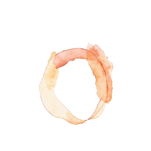 Abstract watercolour mark for Santosh Hospital: an open ring brushed in amber and coral
